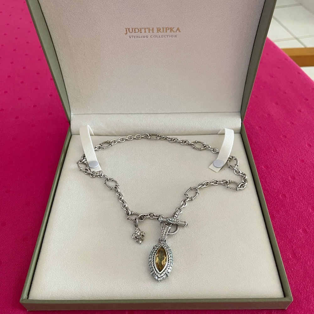 Judith Ripka Silver Necklace with Topaz Teardrop Pendant
